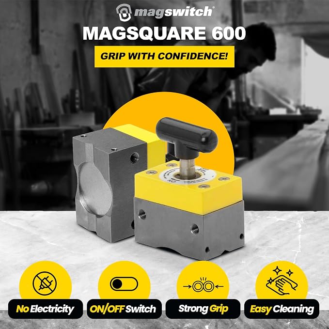 Magswitch MagSquare 600 Magnetic Welding Square Base Clamp Holder for Welding Kit, Tools, Supplies and Accessories, Magnet Switch with On/Off Capabilities, 600 lb Holding Force