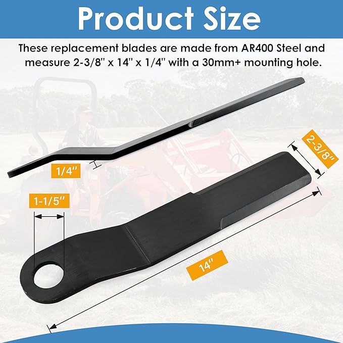 Heavy Duty AR400 Steel Replacement Bush Hog Rotary Cutter Blades, for Mower King Skidsteer Brush Hog Cutter Replacement Blades Rotary Grass Cutter (2 Blade Set)