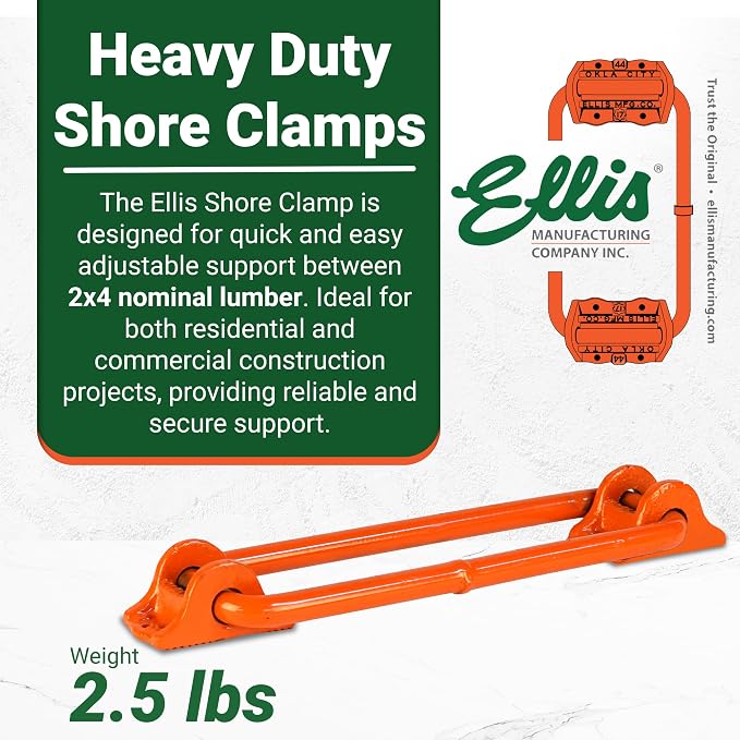 Ellis Shore Clamps - 2x4 Lumber Size, Adjustable Support System, Durable & Secure, Long-Lasting for Woodworking