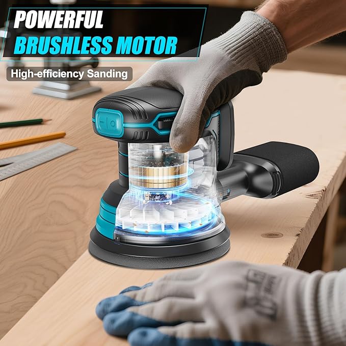 Cordless Random Orbital Sander Compatible for Makita 18V (TOOL ONLY), Electric Palm Orbital Sander With Dust Collector, 6 Variable Speeds, 20Pcs Sandpaper For Sanding Polishing Woodworking