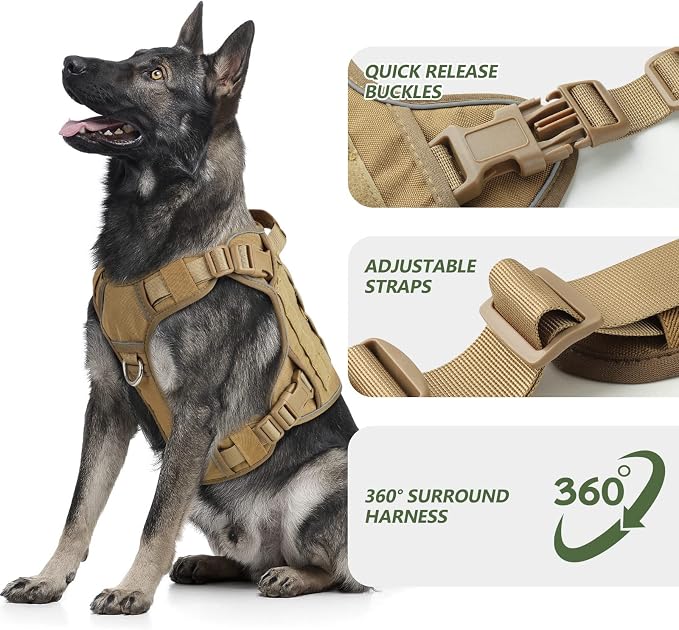 WINGOIN Tactical Dog Harness for Medium Dogs,Heavy Duty No Pull Dog Harness | with Handle,Adjustable Reflective,Military K9 Style,Big Size Dog Vest,for German Shepherd,for Walking Training Hunting