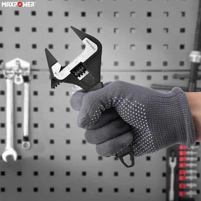 MAXPOWER 6-inch Slim Jaw Adjustable Wrench, Extra Thin Jaw Wide Opening Wrench, Dual Scale with Metric and SAE, Soft Grip Handle
