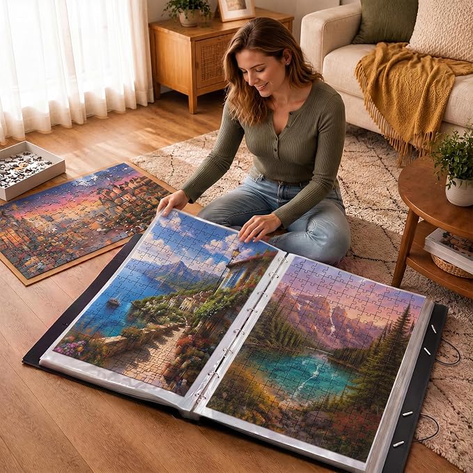 Puzzle Storage Folder for 1000 Pieces 35 Sheet/70 Puzzles 50 Set Stickers, 28.35" x 21.26" Large Capacity Jigsaw Book Holder Storage Binder Saver for Jigsaw Enthusiasts