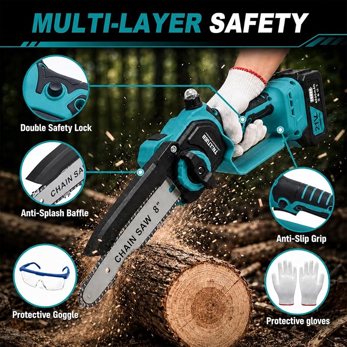 TNELTUEB 4-In-1 Cordless Pole Saw & Mini Chainsaw, 6"&8" Pole Saws For Tree Trimming with 15.6ft Extendable Pole, 180° Adjustable Angle, 1000W Brushless Motor, Electric Chainsaw with 2×4.0Ah Batteries