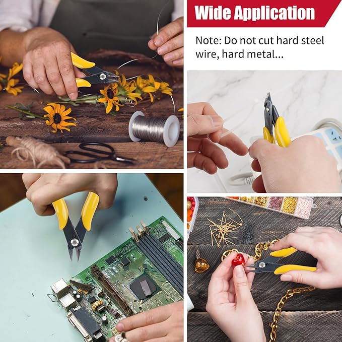 1 Pack Micro Wire Cutters, 5 Inches Flush Cutters Pliers, Diagonal Side Cutters Nippers, Zip Tie Sprue Cutter for Electronics, Plastic Models, Jewelry (Yellow)