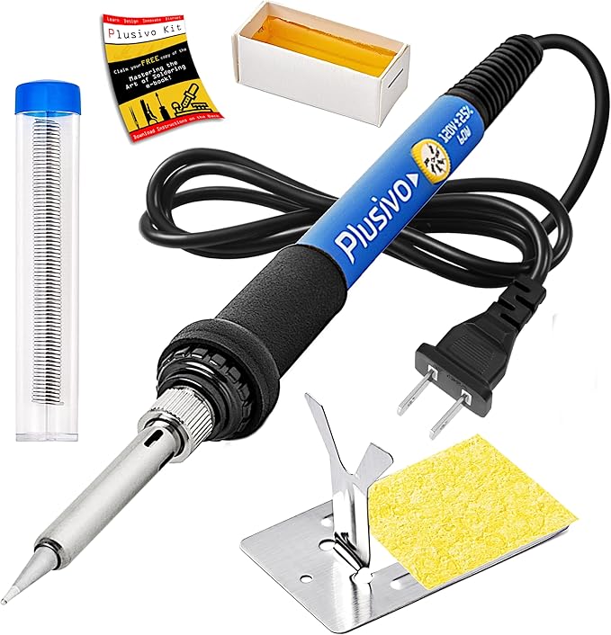 Soldering Iron Kit 60W Adjustable Temperature 5-in-1 Electronics Repair Kit, Solder Wire, Stand, Sponge & Rosin Flux, Fast Heating Soldering Tool for Desoldering, DIY, Circuit Board, Electrical Repair