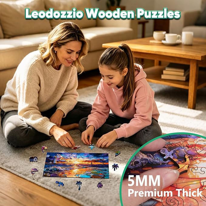 Leodozzio Wooden Puzzles for Adults, Sunset Lighthouse Jigsaw Puzzles 200 Pieces, 5MM Thick Unique Shaped Animal Wooden Puzzle, Perfect Choice Gift Wall Art Room & Artistic Home Decor, 7.3"x13"