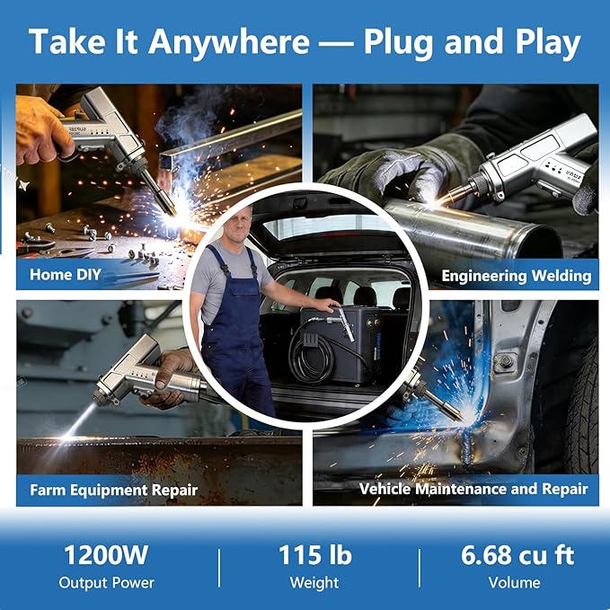 4-in-1 Laser Welding Machine Built-in Wire Feeder 1200W Portable Air-Cooled Fiber Laser Welder/Cleaner/Cutter/Tack Welding/Weld Seam Cleaning Industrial Welder | Home DIY for Metal 220V