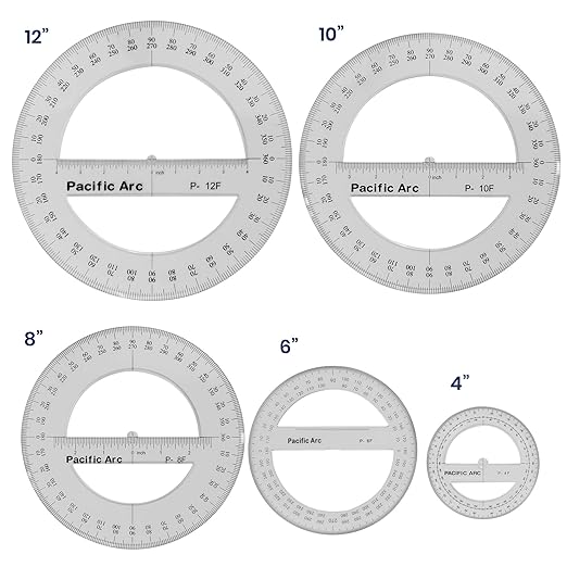 Pacific Arc 4 Inch 360 Degree Plastic Circular Protractor Clear…