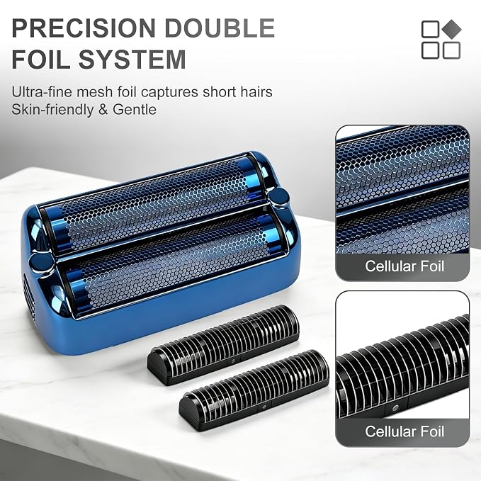 Replacement Foil and Cutter Blades - Compatible with BaBylissPRO FXONE Shavers, Double Foil & Cutter Set for Smooth Shaving (Blue-2pcs)
