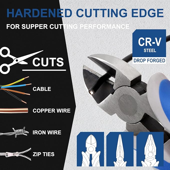 COMOWARE 7Pcs Pliers Set, Mechanic Plier with Rolling Pouch, 10", 8" Groove Joint Pliers, 8" Adjustable Wrench, 8" Linesman, 6" Long Needle Nose, 6" Slip Joint, 6" Diagonal, Roll-Up Pouch Organizer