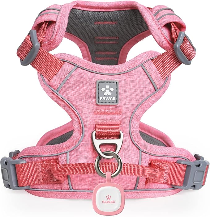 Pawaii No Pull Dog Harness with Pet ID Tag, Reflective Vest | Built for safer walks with a QR Pet ID Tag, front no pull clip, reflective trim, control handle and breathable mesh lining