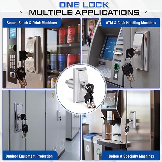 Set of 2 Universal Vending Machine Lock with T-Handle and 6 Keys Zinc Alloy Lock Replacement for ATM Candy Snack Machine (2.95 Inch,Screw)