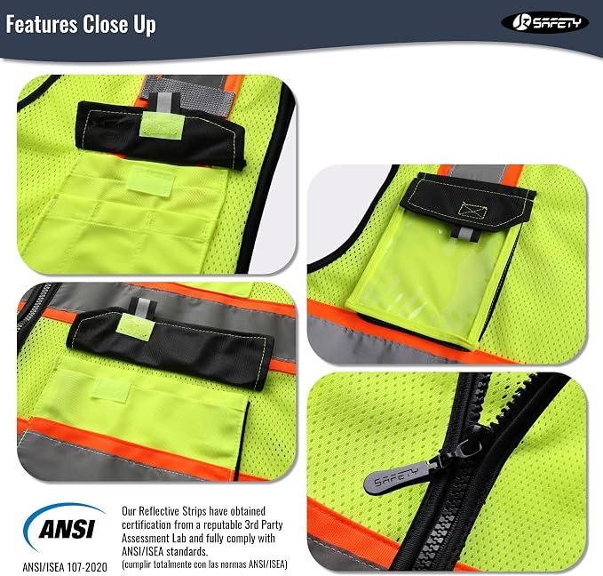 JKSafety Hi Vis Reflective Safety Vests for Men Women High Visibility Vest with Pockets Mesh Fabric Construction Safety Apparel Neon Vest for Work (220-Yellow 5XL)