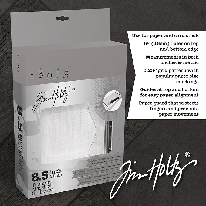 Tonic Studios Paper Cutter Tool - Guillotine Paper Trimmer for Scrapbooking, Vinyl, and Craft Paper - 8.5 Inch Cutting Length with Ruler and Grid Lines