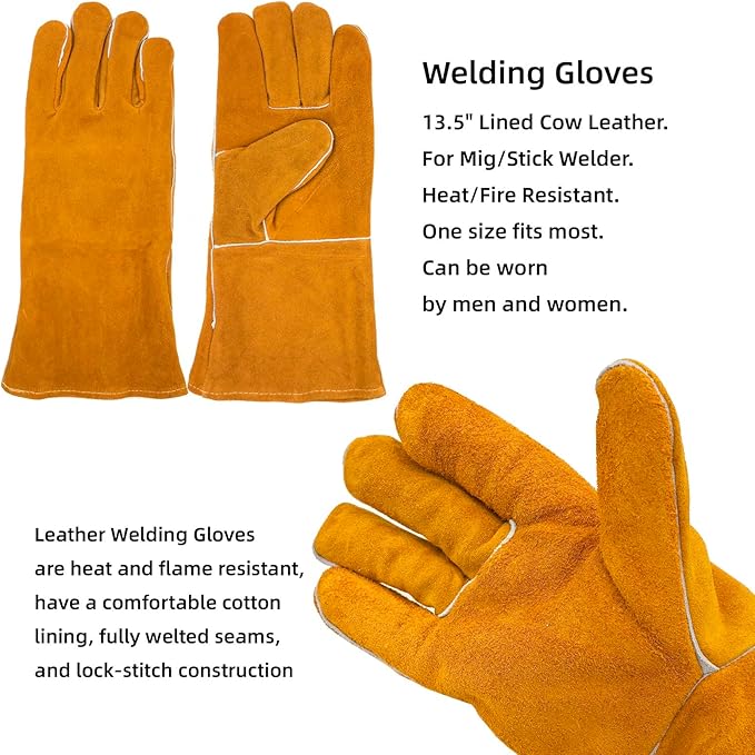 VASTOOLS Welding Accessories,Welding Chipping Hammer, Leather Welding Gloves 13.5",6-in-1 Welpers Pliers 7",Wire Brush 11",for Welder