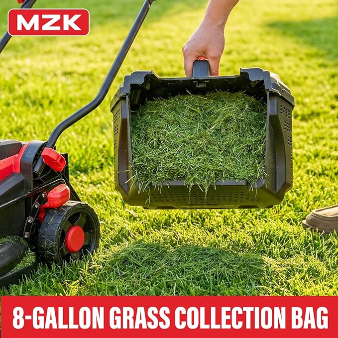 MZK 20V 13" Electric Lawn Mower, Brushless Cordless Lawn Mower with 4-Position Height Adjustment, Walk-Behind Push Mowers with 8 Gallon Grass Bag, 2 x 4.0Ah Batteries & Charger Included