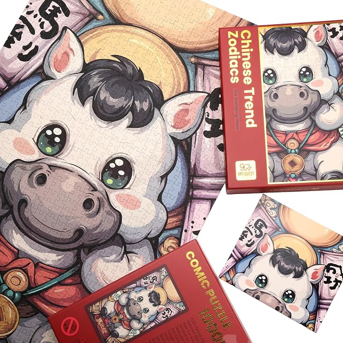 Jigsaw Puzzles for Adults 1000 Pieces, Chinese Zodiac Animals Free-Spirited, Energetic, Ambitious Horse Jig Saw Puzzle Gifts for People Born in 1966, 1978, 1990, 2002, 2014, 2026, 31.5 * 17.72 Inch