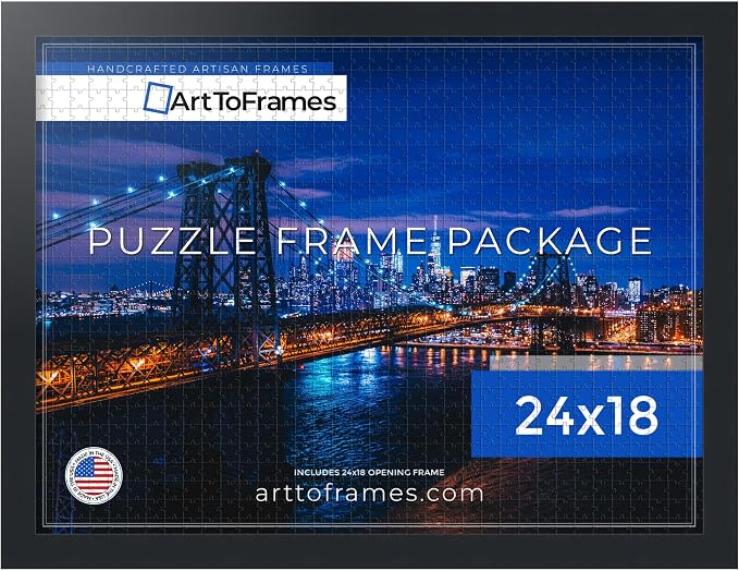 ArtToFrames Puzzle Frame for Buffalo Games 400, 750 Piece Jigsaw Puzzles, 24x18 Inch (61x46 cm), Soft Black Engineered Wood with Economy Acrylic, Ready to Hang Puzzle Display