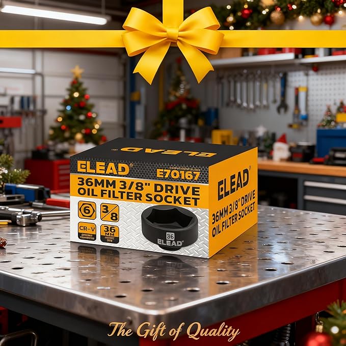 ELEAD 36 mm Oil Filter Socket Wrench, 3/8'' Drive 6-Point Oil-Filter Removal Tool, Metric Oil Filter Wrenches, Low Profile Design for Easy Removal, Chrome Vanadium Steel Oil-Change Tool