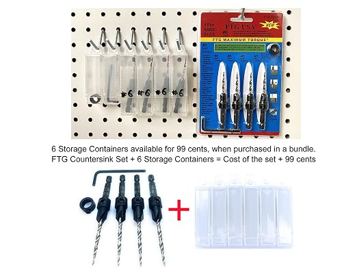 FTG USA Countersink Drill Bit Set 4 Pc #6 (9/64") Wood Bit, Tapered Bit, Stop Collar, Hex Wrench for Woodworking