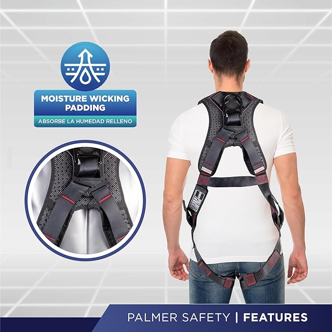 Full Body Harness with 5 Point Adjustment, Dorsal D-ring, Grommet Legs, Two Side D Rings, and Fall Indicators