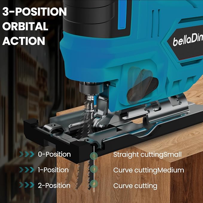 Jig Saw Compatible with 18V Battery | Cordless JigSaw with Built-in LED Light, 45 Deg Bevel, 3 Orbital Settings for Straight/Bevel Cutting & Metal(No Battery)