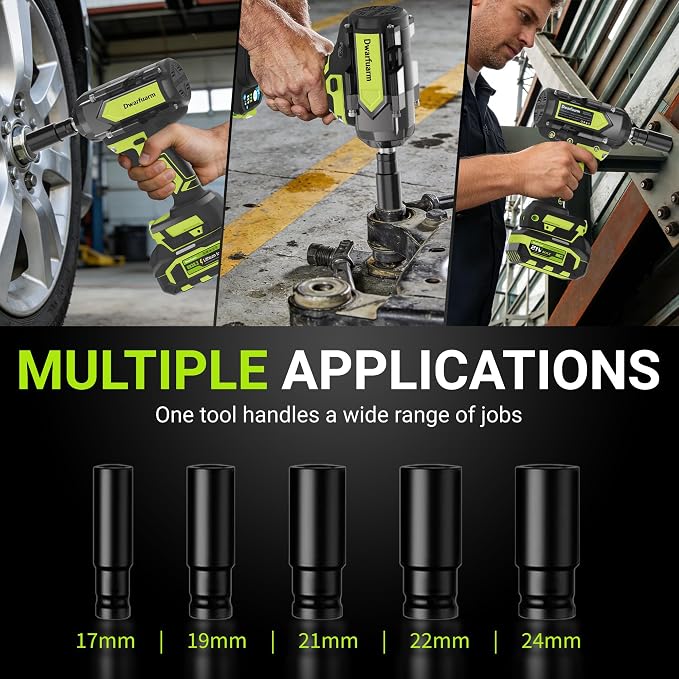 Cordless Impact Wrench 1/2 Inch, 1200N.m High Torque Brushless Impact Gun, 21V Power Impact Driver with 2×4.0Ah Batteries, 3-Speed modes & LED Light, 5 Sockets for Car/Mower/Pickup/Truck/RV