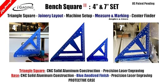 iGaging Bench Square 4" & 7" (Aluminum, Set), Tri Square Set, #36-BS-47-A