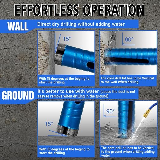 SALI Diamond Core Drill Bits 3" Diameter 10"/254mm Drilling Depth 5/8-11" Thread Core Bit Turbo Laser-Welded Segments for Cured Concrete with Brick, Block, Masonry, with Two Adapters