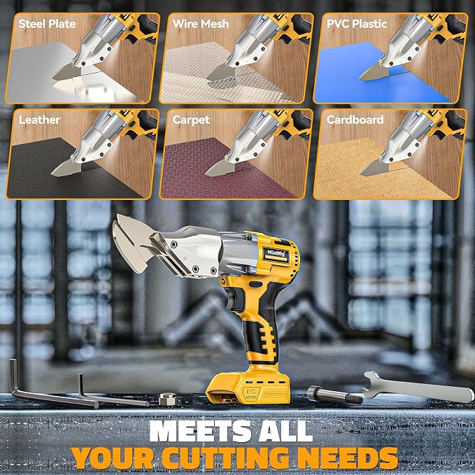 MtiolHig Cordless Sheet Metal Cutter: Sheet Metal Nibbler Compatible with Dewalt 20v Battery - 221 Ft-Lbs Torque Shears - Cuts 18GA Material for Steel, Leather & Carpet(Tool Only)