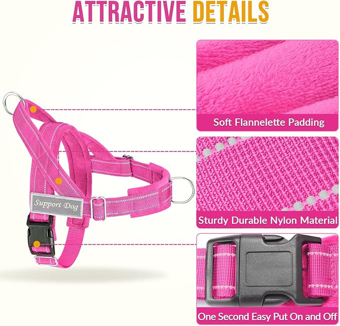 SlowTon No Pull Dog Harness with Front Clip - Heavy Duty, Soft Padded | Neck & Chest Adjustable, Tactical Pet Vest and Leash Set for Large Medium Sized Dogs, for Easy Walk & Training, Fuchsia L