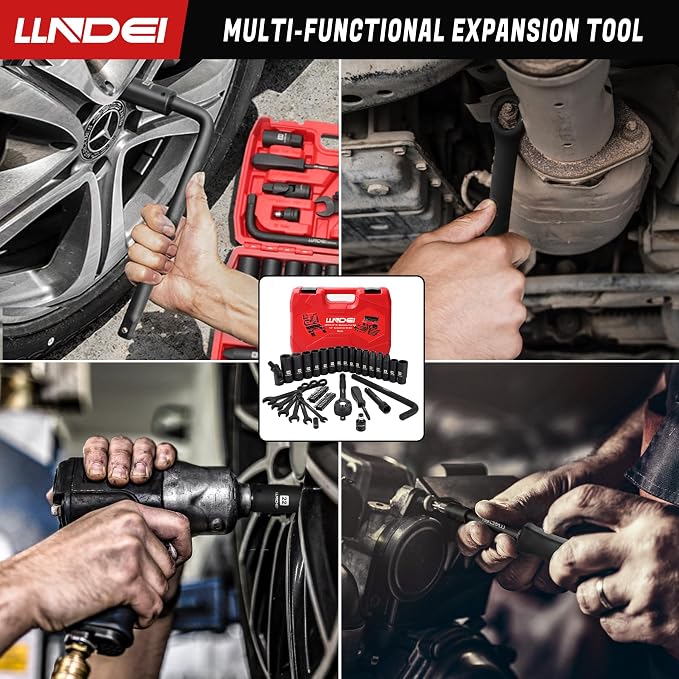 1/2" Impact Socket Wrench Set: 49Pcs Tool Wrench Set, CR-V, Metric | Combination Wrenches (8-17mm), Deep Sockets(8-24mm), Spark Plug Socket(16,21mm), Household&Automotive Repairing