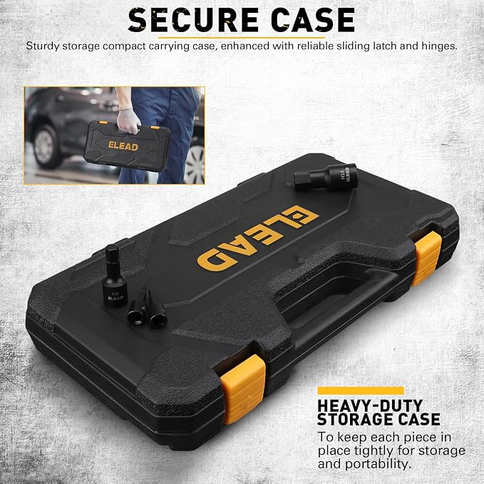36-Piece Impact Hex Bit Socket Set Includes Socket Adapter, 1/4", 3/8", 1/2", SAE and Metric, H2-H19 & 3/4"-5/64", Cr-V Steel, Reinforced Storage Case, Automotive Mechanic Professional Tool Set
