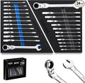 toolant 24pcs Ratcheting Wrench Set, Flex-Head Ratchet Combination Wrench Sets with Switch Design, 8-19mm & 1/4"-7/8", 90-Tooth and 4°Swing, 24PCS with Storage Tray