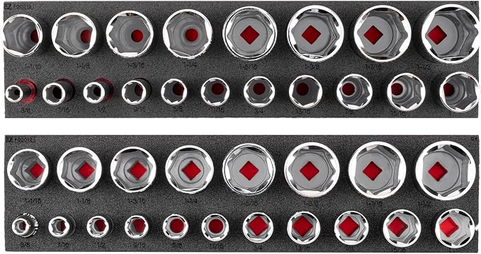 TEKTON 1/2 Inch Drive 6-Point Socket Set, 38-Piece | SHD92808 | Shallow and Deep, 3/8 - 1-1/2 in., Foam Organizers