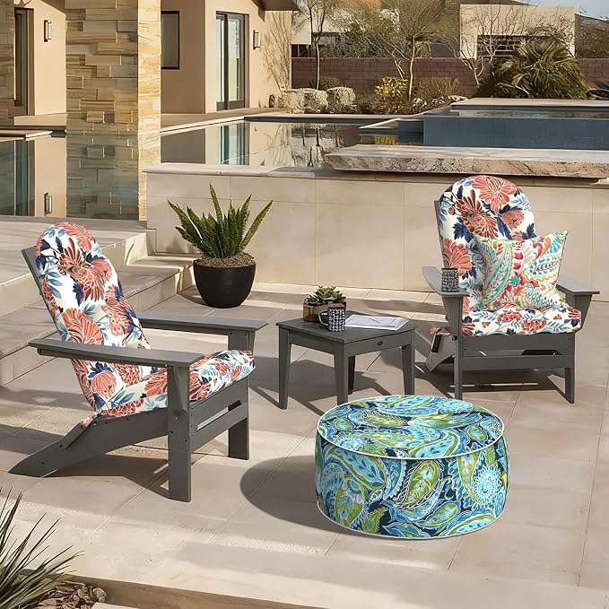 LVTXIII 2 Pack Outdoor Adirondack Chair Cushions, 44x19x4 Inch Water Repellent Patio Cushions for Rocking Chairs, Thick Tufted High Back Seat Cushion Set, Vibrant Blossom