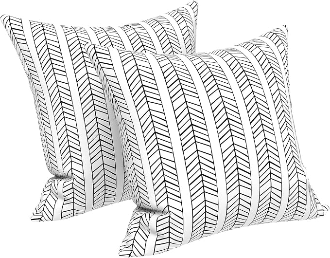 LVTXIII Outdoor/Indoor Throw Pillows, Decorative Throw Pillows with Inserts, 18”x18” Square Pillows for Bed, Couch, Sofa and Patio Furniture (Set of 2, Herringbone White)