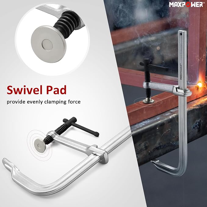 MAXPOWER 2-Pcs 12-inch F Clamp, 4-3/4" Throat, Forged Full Steel Bar Clamp