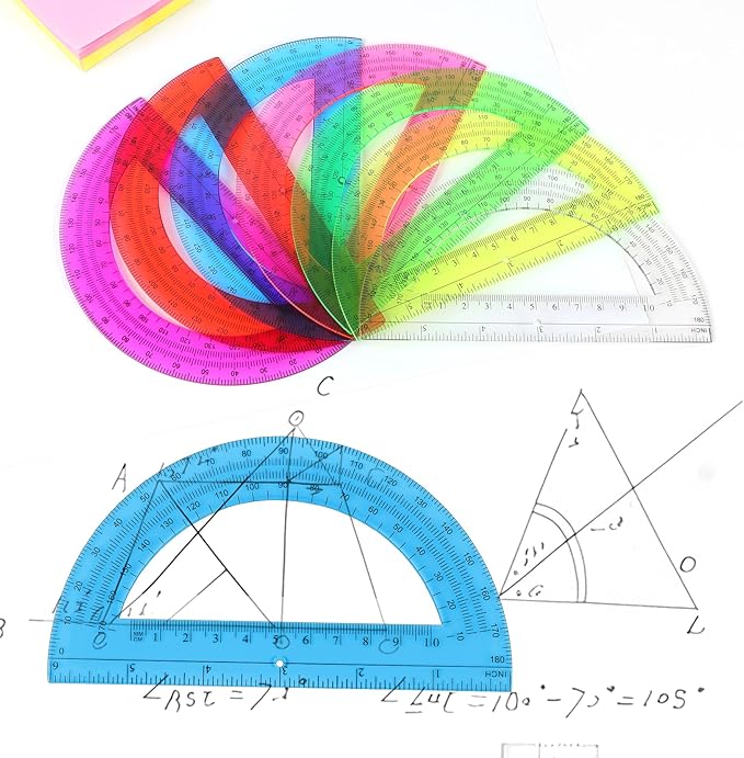 Unjoo Plastic Protractor Math Protractors 180 Degrees for Geometry Classroom Student School Office Supplies, 6 Inch, Pack of 2 (Clear)