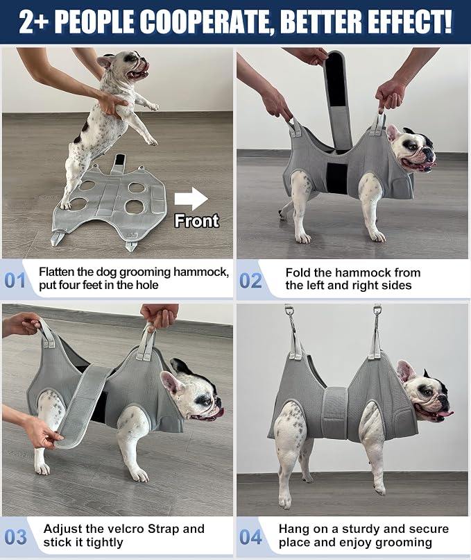 Kkiimatt Dog Grooming Hammock Hanging Harness for Nail Trimming,X-Large Dog Grooming Sling with Thick Neck Support,Gray Dog Hanger Holder Restraint for Pet Grooming