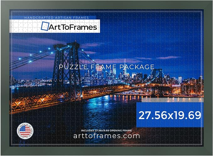 ArtToFrames Puzzle Frame for Buffalo Games 1000 Piece Jigsaw Puzzles, 27.56x19.69 Inch (70x50 cm), Fern Green Engineered Wood with Economy Acrylic, Ready to Hang Puzzle Display