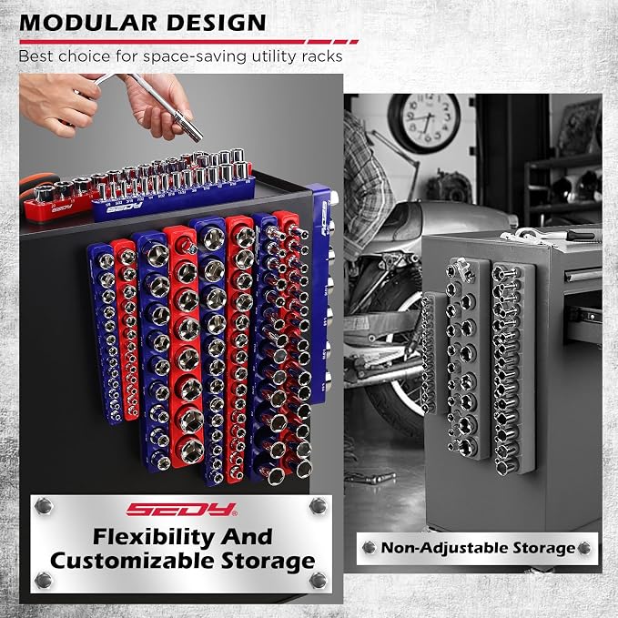 SEDY 12-Piece 1/4" 3/8" 1/2"-Drive SAE & Metric Magnetic Socket Organizer Set (Holds 143 Sockets) -Detachable Tool Tray with 5mm Magnetic Base for Garage/Home(Sockets Not Included)