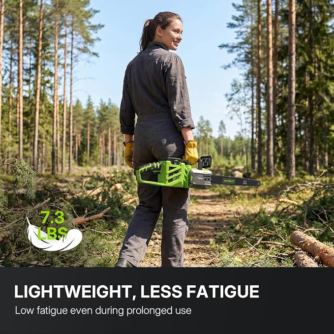 WORKIT 16 Inch Electric Chainsaw, 40V Brushless Chain Saw Cordless with 2×4.0Ah Batteries, Tool-Free Chain Tension, Auto Oiling, Battery Chainsaw for Tree Trimming, Wood Cutting, Yard Work
