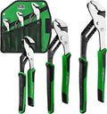 SK 3-Piece Groove Joint Pliers Set, Adjustable Water Pump Pliers, 8-inch, 10-inch, 12-inch, Premium CR-V Steel Construction, Serrated Jaw with Comfortable Grips, Organized in Rolling Pouch