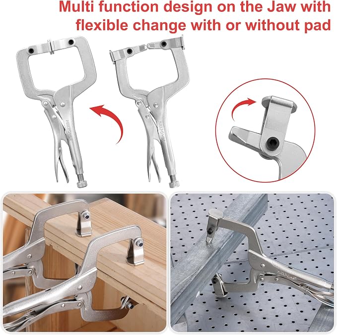 MAXPOWER 11-Inch C Clamp Locking Pliers Set, Flexible Jaws Change with Pads or Regular Tips