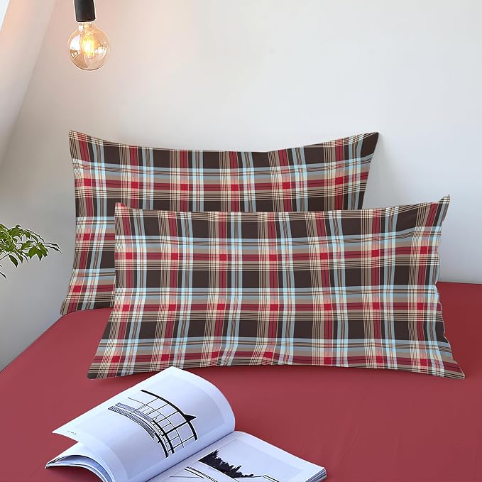 Sedefen Gingham Duvet Cover Queen Vintage Brown Plaid Bedding Set Kids Boys Girls Retro Grid Checked Soft Breathable Duvet Cover Set 3 Pieces