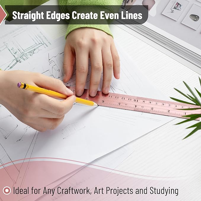 Mr. Pen- Metal Straight Edge Ruler, 2 Pack, 6" and 12", Rose Gold, Stainless Steel Ruler Set, Imperial & Metric Measurements for Drawing, Home, Office, Engineering