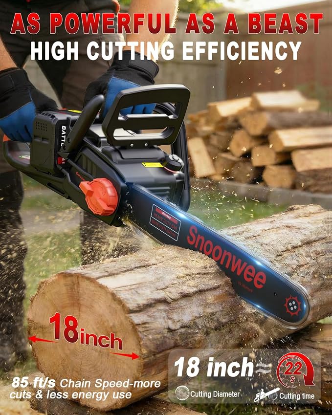 2100W Battery Powered Chainsaw for Storm Cleanup, 18 and 16-Inch Interchangeable Bars, 42V Max Cordless Electric Chain Saw with Two 4.0Ah Batteries for Backyard Tree Felling (Red Black)
