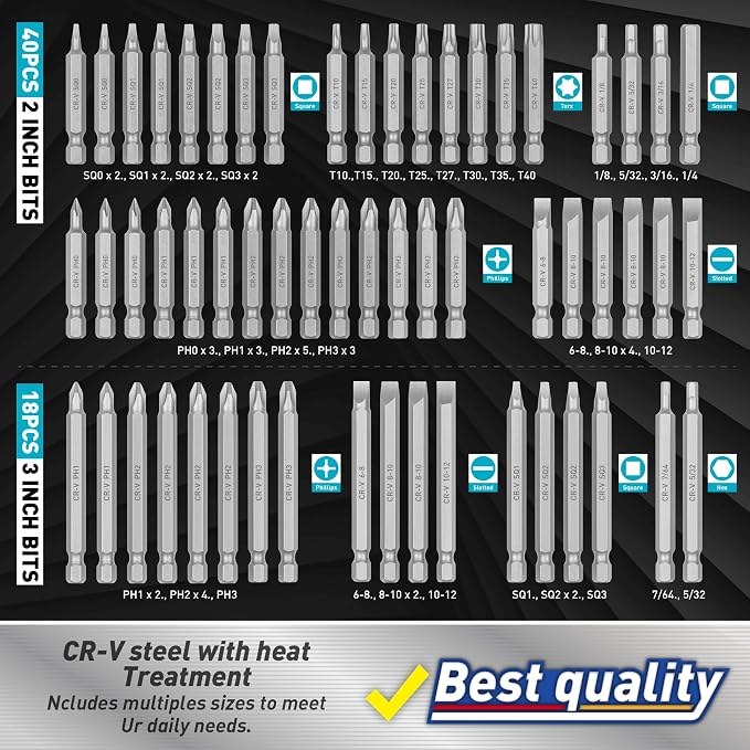Amartisan 258-Piece Ultimate Screwdriver Bit Set,Chrome Vanadium Steel Driver Bit Set, Security bit set, Includes Bits Holder, Nut Driver, etc (Blue)